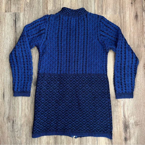 Aran Crafts Merino Wool Cable Knit Long Zip Up Sweater Women’s XXS Navy & Black - Picture 6 of 10